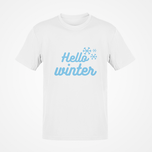 Camiseta Hello Winter (texto azul)